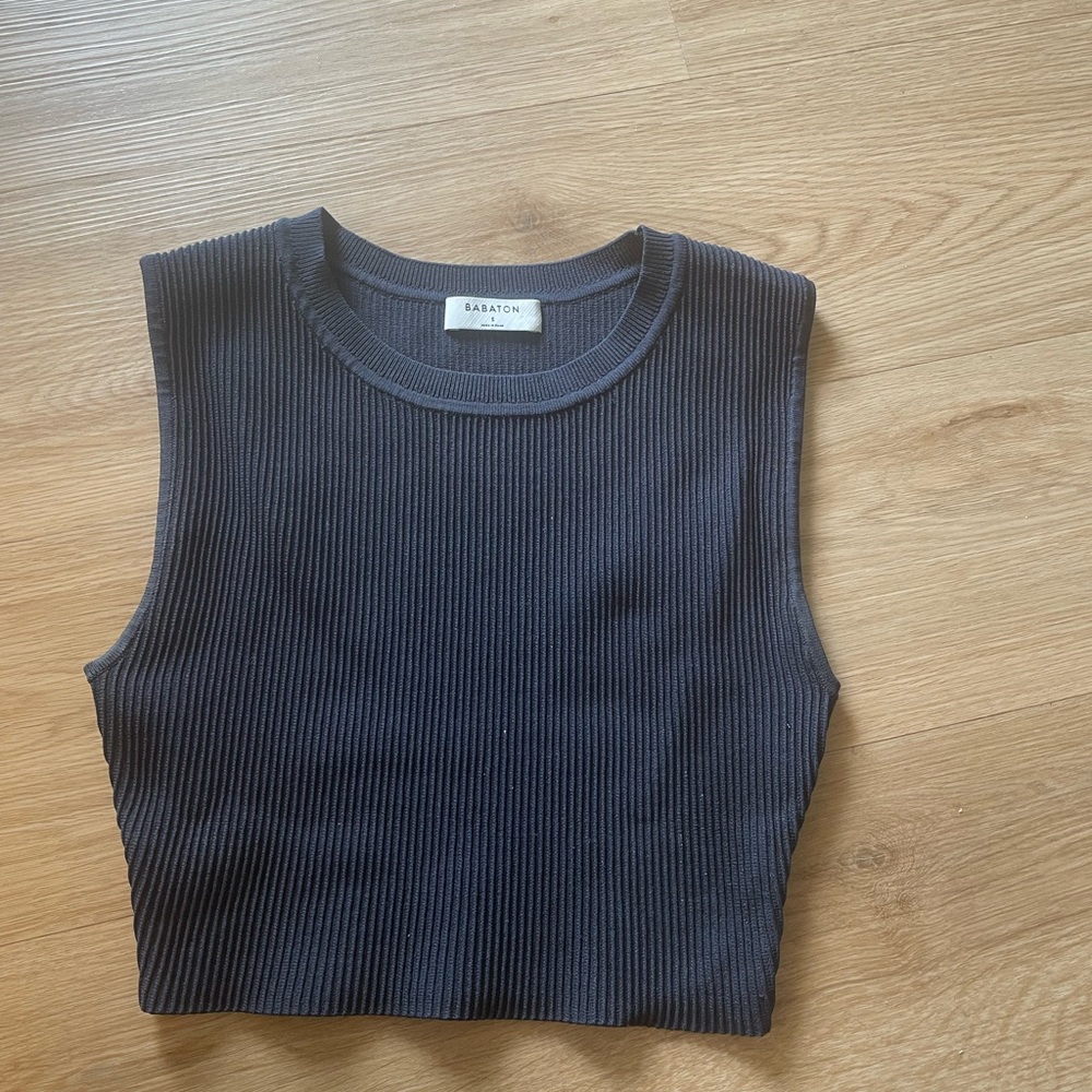 Aritzia Navy Ribbed Crop Top